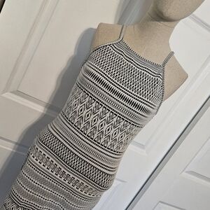 LAST CALL Black and White Patterned Bodycon Dress